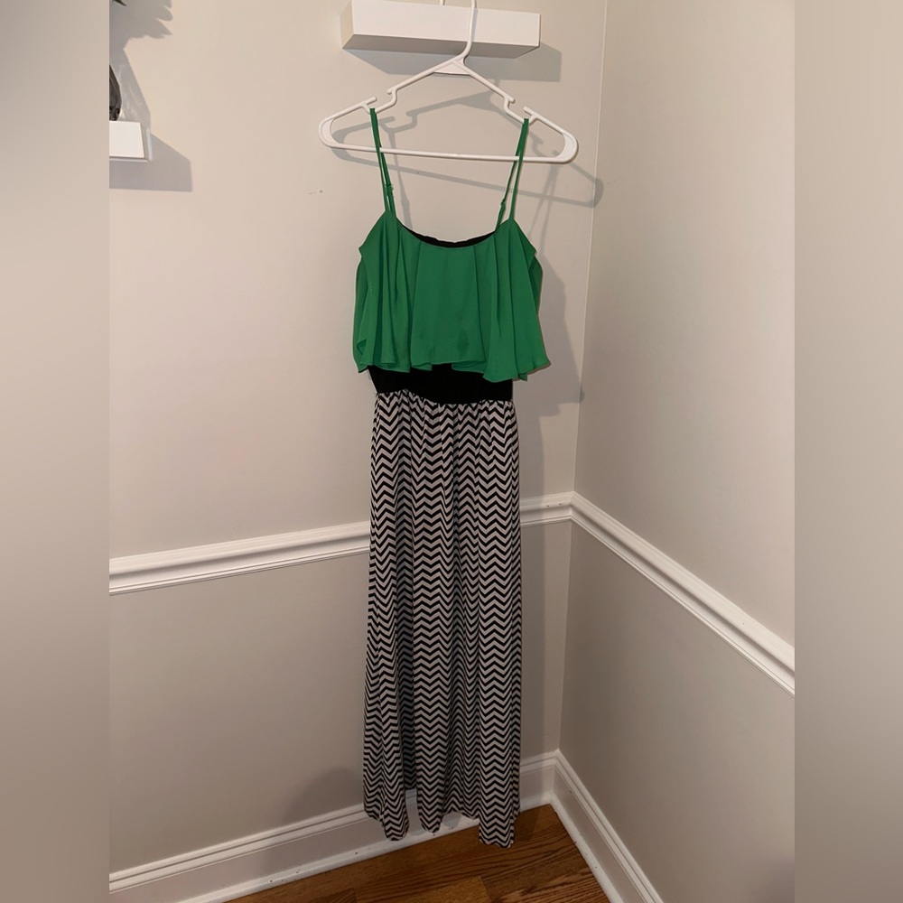 Green, Black, and White Chevron Strapy Maxi